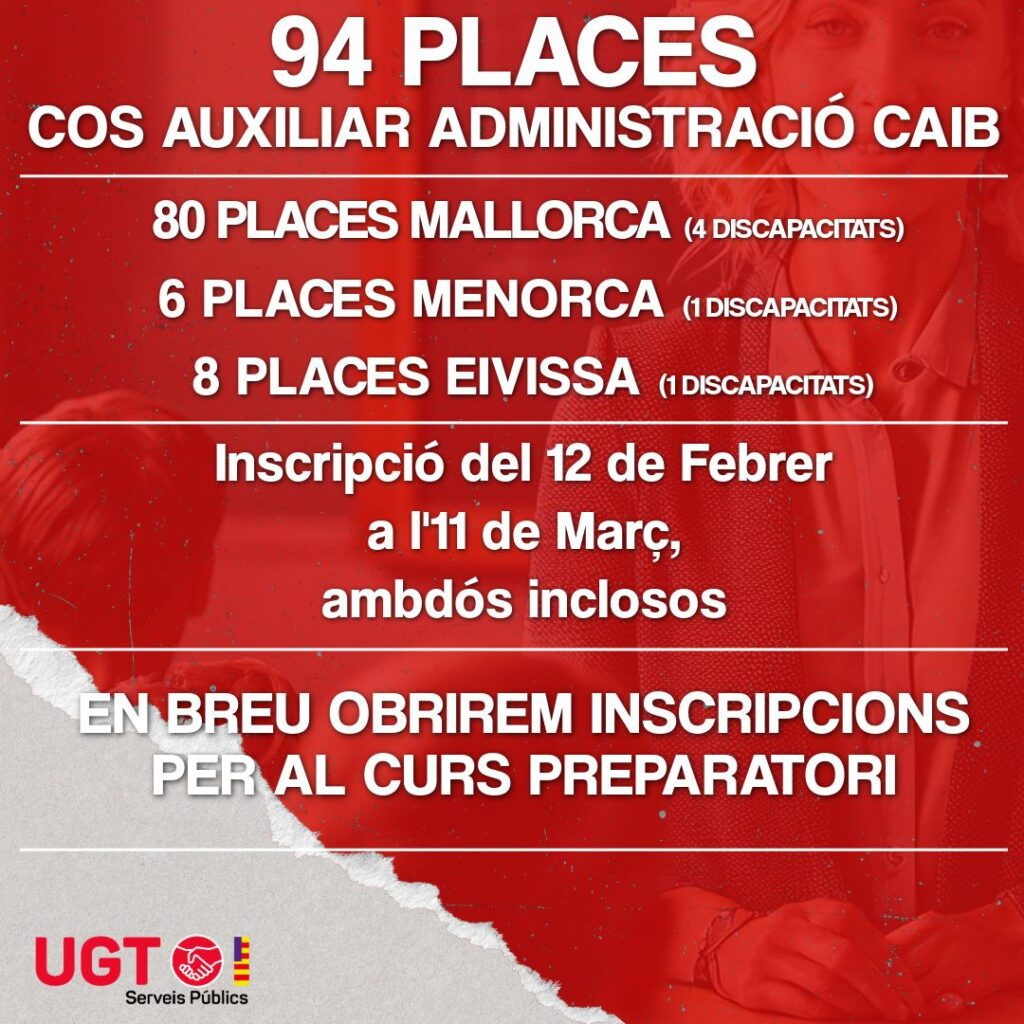 Cartell informatiu 94 places auxiliar administratiu CAIB